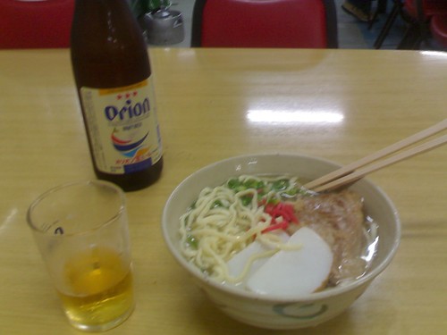 Soki Soba noodles, Goya Champuru & Orion Beer