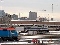 Metra and Amtrak activity south of Chicago Union Station. Chicago Illininois. January 2007.