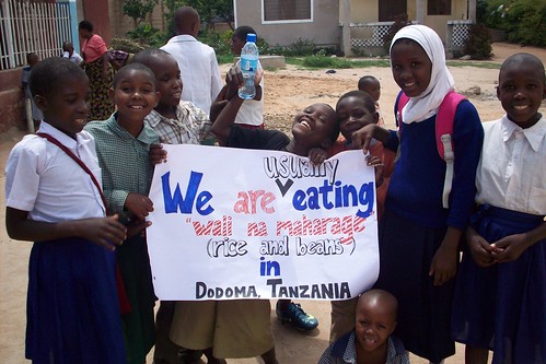 The kids in Dodoma, Tanzania are eating Rice & Beans!
