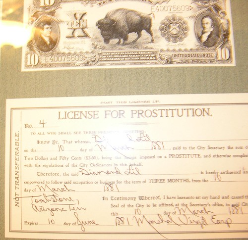 License for prostitution - signed by Marshal Virgil Earp
