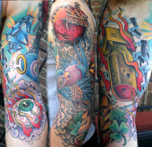 cary aldridge new traditional tattoo sleeve by Short North Tattoo