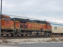 Westbound BNSF Railway intermodal train. Hodgkins Illinois. January 2007.