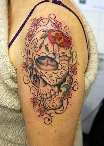 candy skull with cherry blossoms by johnny gage