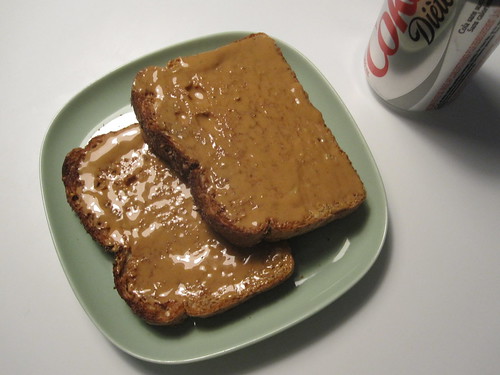 Peanut butter toasts, Diet Coke
