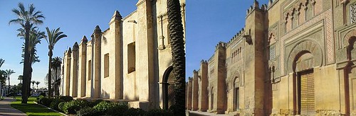Imágenes comparativas de la iglesia de la Misión de San Gabriel (Los Ángeles) y la Mezquita de Córdoba.