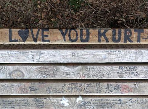Kurt Cobain bench memorial at Viretta Park in Seattle