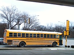 Southbound school bus at the intersection of Grand Avenue and River Road. River Grove Illinois. January 2007.