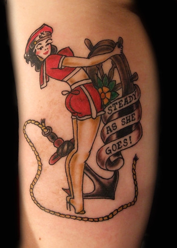 Old School Sailor Woman and Anchor Tattoo. Paulo Madeira Tattoo Artist and 