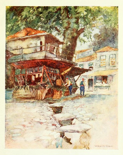 004-Una tienda de pueblo en Kavak- Constantinople painted by Warwick Goble (1906)