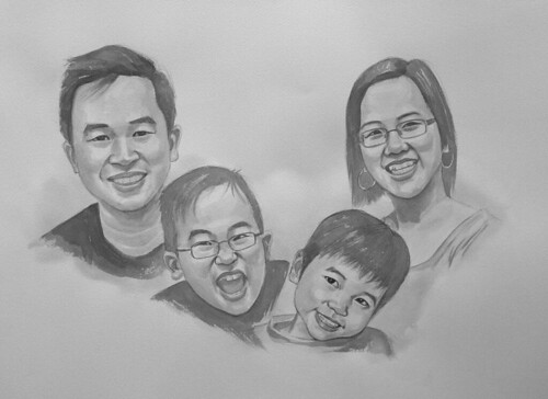 my family portraits in black & white watercolour - 2