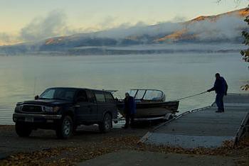 Launching boat in Swan Lake