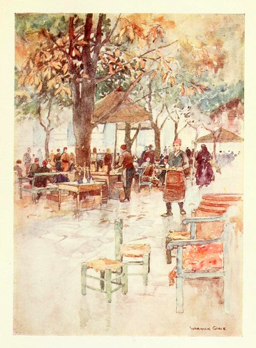 018- Un cafe al aire libre en Estambul- Constantinople painted by Warwick Goble (1906)
