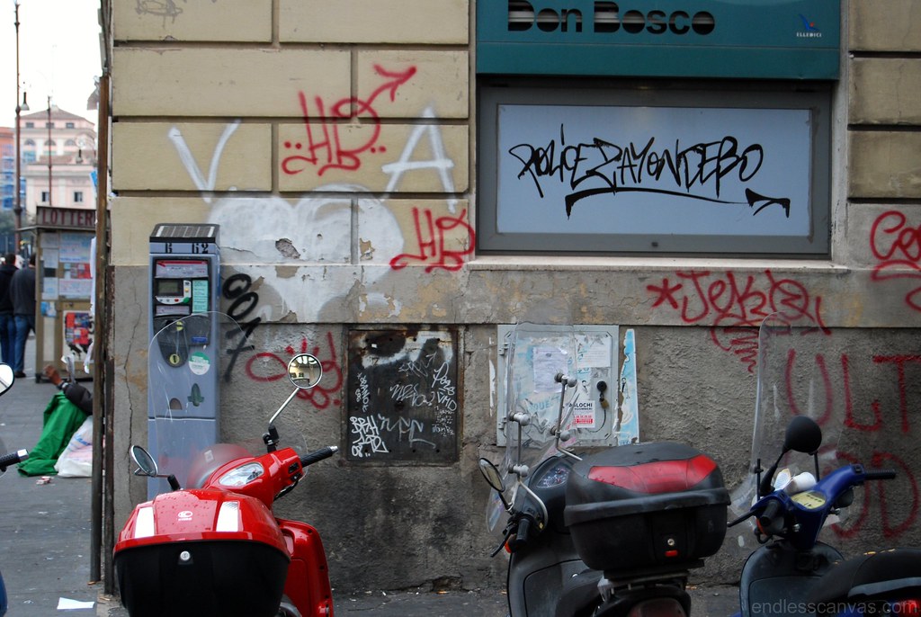 Police Graffiti Rome Italy Europe. 