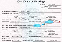 Marriage Certificate Detail, Duffy - Bernemann, Iowa 1914