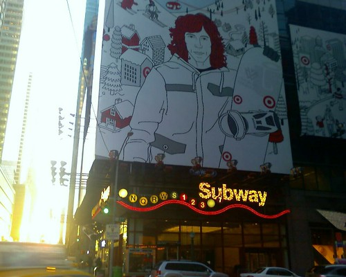 The Target billboard in Times Sq has that pro snowboarder drawn on it.