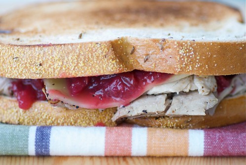 leftover thanksgiving turkey sandwich with cranberry sauce, gouda, and sage mustard 0002
