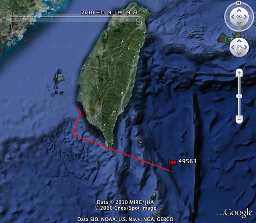 3月9日小抹香鯨衛星接收游行路線圖(林務局提供)