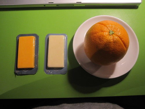 Cheese from Pasta Café ($2), free orange from the bistro