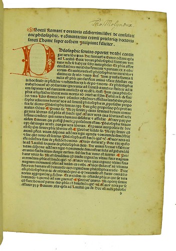 Signature, incipit title and manuscript initial in Boethius: De consolatione philosophiae 