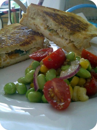 Jalepeno Popper Grilled Cheese & Corn and Edemame Salad