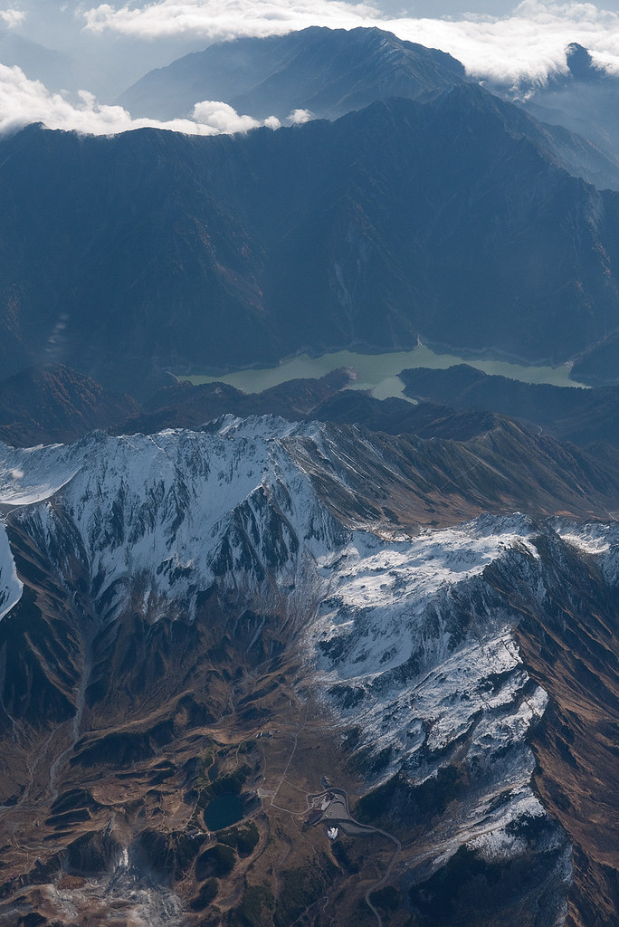 the view of airplane window (5) Japan North Alps with Lake Kurobe