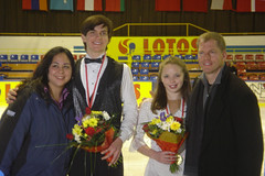 Will Chitwood and Aaryn Smith with Coaches Dalilah Sappenfield and Tom Zakrajsek at the 2005 Baltic Cup JGP in Gdansk, Poland