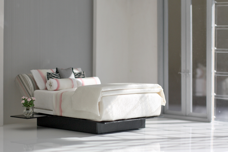 Miniarcs Custom Built Grey & Pink Stripe Platform Bed