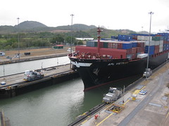 Ship passing through Miraflores Locks