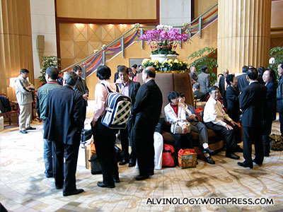 Everyone waiting for our buses at the hotel lobby