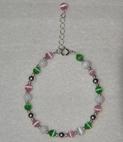 Sterling Silver Pink, White and Green Bracelet - Custom Sized