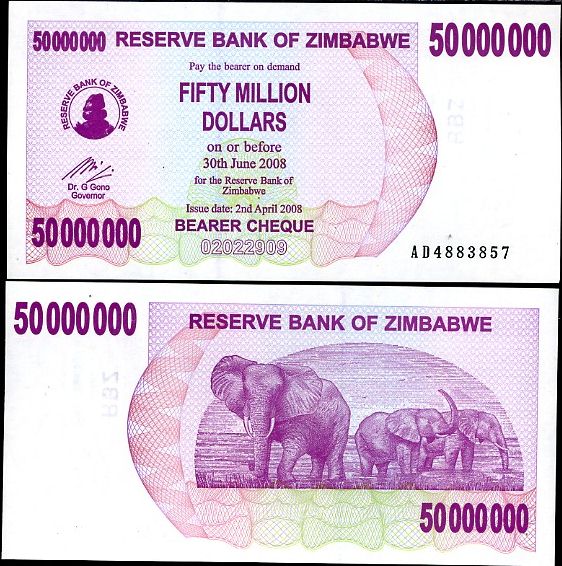 50 miliónov dolárov Zimbabwe 2008