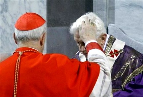 benedict xvi ash wednesday. A cardinal puts ash on Pope Benedict XVI#39;s head during the celebration of Ash Wednesday mass