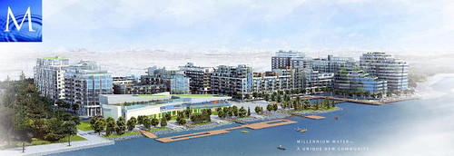 Millennium Water at SE False Creek, Olympic Village in foreground (by: MIllennium Water)