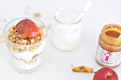 Yoghurt, Toasted Oats with Pecans and Walnuts, Apple Slices Slathered with Fauchon's Confiture de Lait