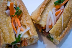 turkey meatball banh mi with pickled daikon and carrots