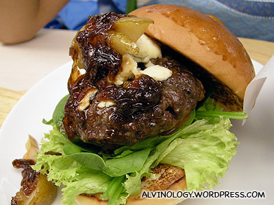 Close-up of the burger