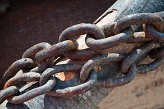 Close-up of large rusty chain links