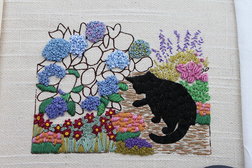 Cat by the Hydrangea Bush - Progress 3-16-10