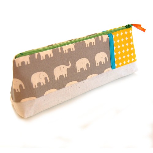 Zipper pouch with elephants on gray by Jennifer Ladd handmade.