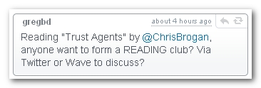 Google Wave book-clubbing tweet for Trust Agents
