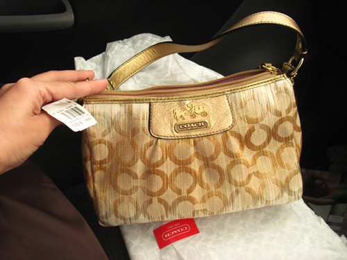COACH NWT Madison Ikat Top Handle Pouch Gold 42684