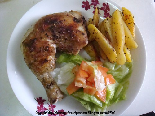Baked Chicken with Baked Fries and a Simple Salad