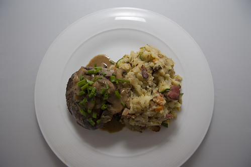 Filet Mignon with Mushroom Brandy Sauce and Mashed Potatoes with Pancetta and Leeks