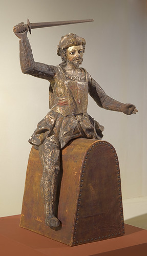 Statue, polychrome and gesso on hardwood, "Santiago de Compostella" by unknown artist, Colonial Mexico, 17th century, at the Pere Marquette Gallery of the Saint Louis University Museum of Art, in Saint Louis, Missouri, USA