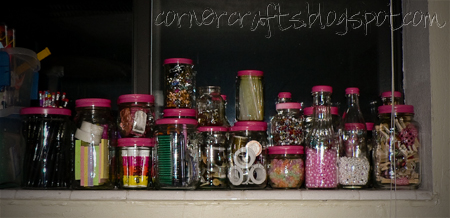organization craft supplies pink painted lids glass jars