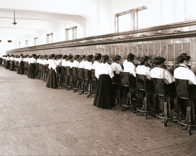 telephone switchboard operators - a vintage circa 1914 photo (cropped) photo