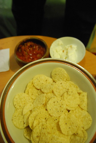 Chips with salsa and sour cream