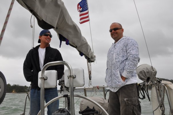 Drew & Trevor taking Dosia out for a test sail in Opua, NZ