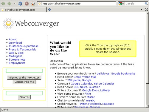 Webconverger booted and ready to use