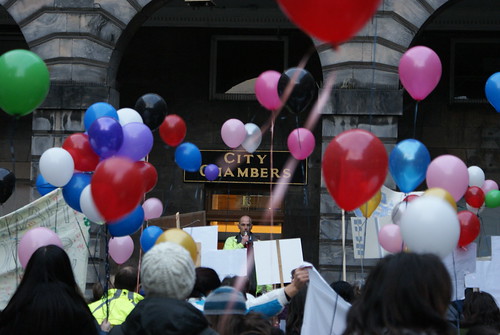 A protest outside Edinburgh City Chambers